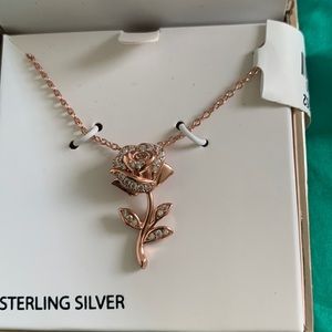 Sterling silver rose necklace rose gold finish Disney new